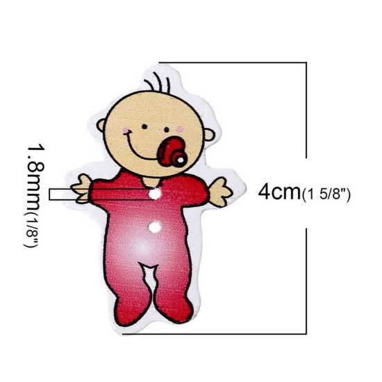 Bild von Natürliches Holz Nähen Knöpfe Scrapbooking Person 2 Löcher gemischt 40mm x 26mm, 50 Stück