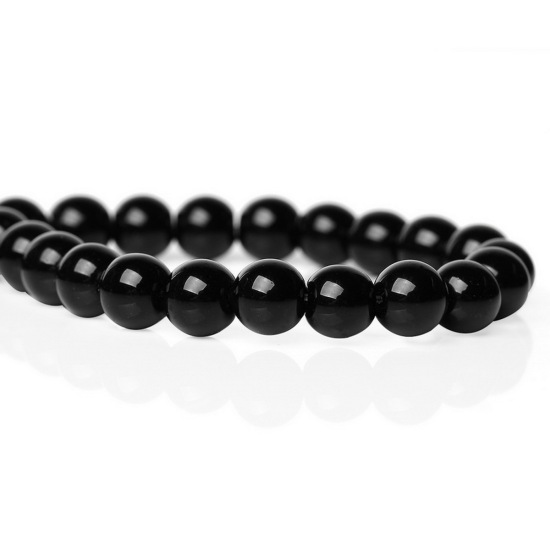Picture of (Grade B) Agate (Dyed) Loose Beads Round Black About 8mm Dia, Hole: Approx 2.0mm, 38cm(15") long, 2 Strands（Approx 51PCs/Strand)
