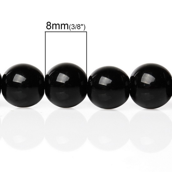 Изображение Бусины Агат (Сорт В) Синтетические, Круглые, Черный 8мм диаметр, 2.0мм, 38.0см длина, 2 Нитки 51 шт / 1 нитка