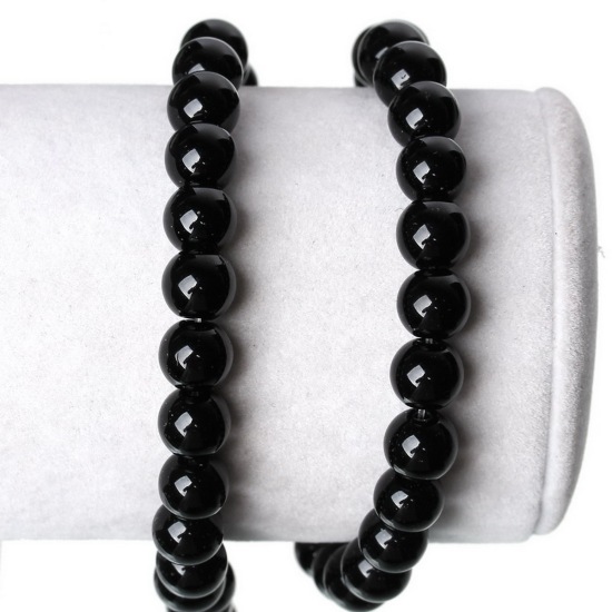 Picture of (Grade B) Agate (Dyed) Loose Beads Round Black About 8mm Dia, Hole: Approx 2.0mm, 38cm(15") long, 2 Strands（Approx 51PCs/Strand)