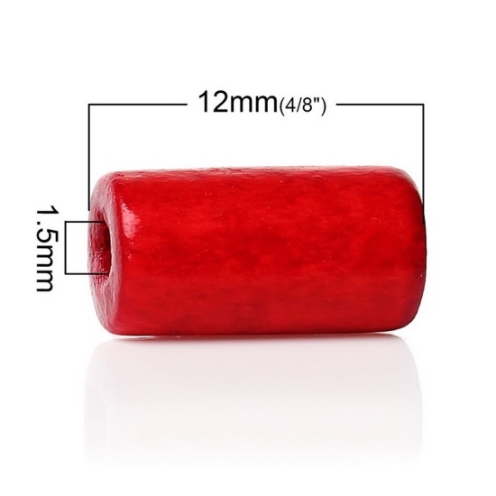Image de Perles en Bois Naturel Forme Colonne Rouge 12mm x 6mm, Tailles de Trous: 1.5mm, 500 Pcs