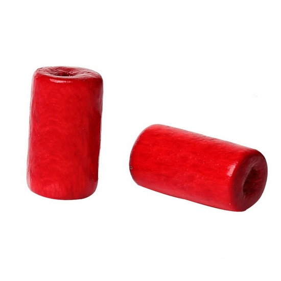 Image de Perles en Bois Naturel Forme Colonne Rouge 12mm x 6mm, Tailles de Trous: 1.5mm, 500 Pcs