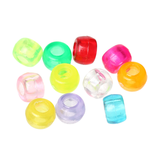 Picture of Plastic Pony Beads Barrel At Random Mixed About 9mm x 6mm, Hole: Approx 4mm, 500 PCs