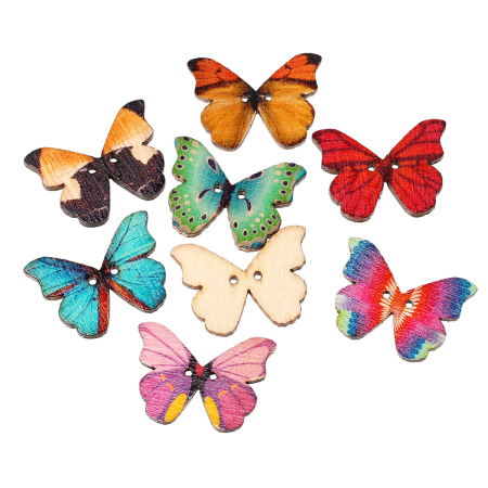Natural Wood Sewing Buttons Scrapbooking 2 Holes Butterfly At Random Mixed 28mm(1 1/8") x 21mm( 7/8"), 50 PCs