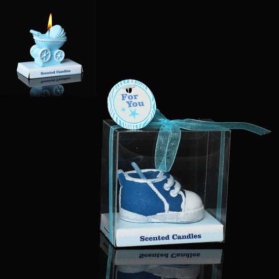Picture of Baby Shower Votive Candles Favors Shoes Dark Blue 7cm x4cm(2 6/8" x1 5/8"), 1 Piece