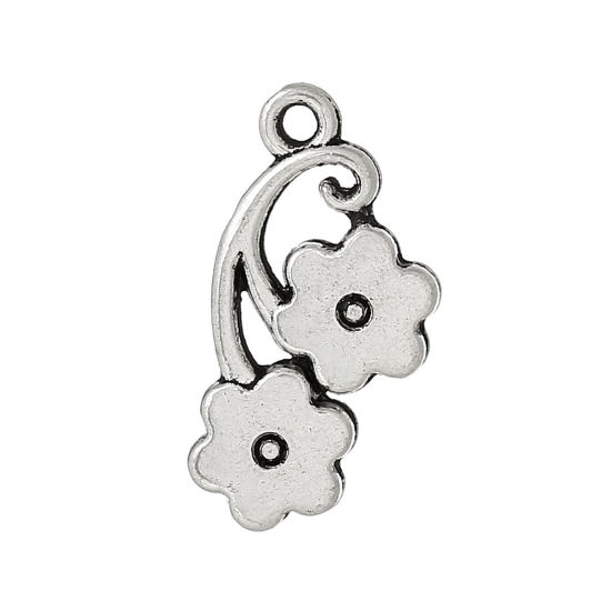 Immagine di Lega di Zinco Charm Ciondoli Fiore Argento Antico 23mm x 12mm , 50 Pz