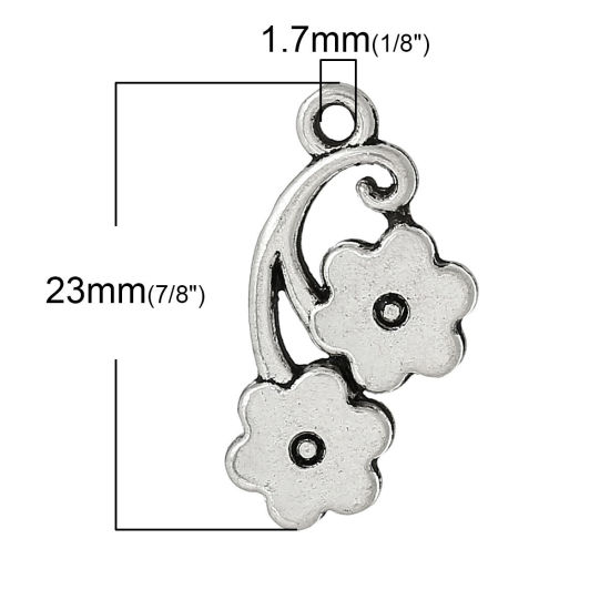 Immagine di Lega di Zinco Charm Ciondoli Fiore Argento Antico 23mm x 12mm , 50 Pz