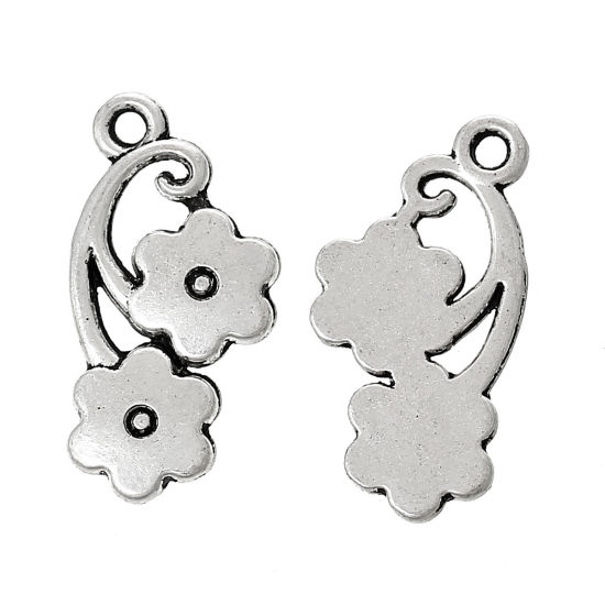 Immagine di Lega di Zinco Charm Ciondoli Fiore Argento Antico 23mm x 12mm , 50 Pz