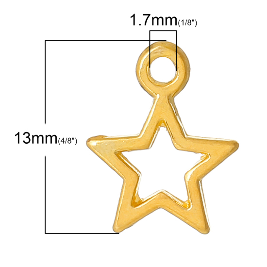 Picture of Zinc Metal Alloy Charm Pendants Pentagram Star Gold Plated 13mm( 4/8") x 10mm( 3/8"), 300 PCs