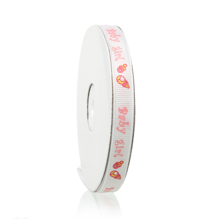 Image de Ruban en Polyester Rose Biberon & Tétine Message "Baby Girl" 12mm, 1 Rouleau(Env. 20 Yards/Rouleau)
