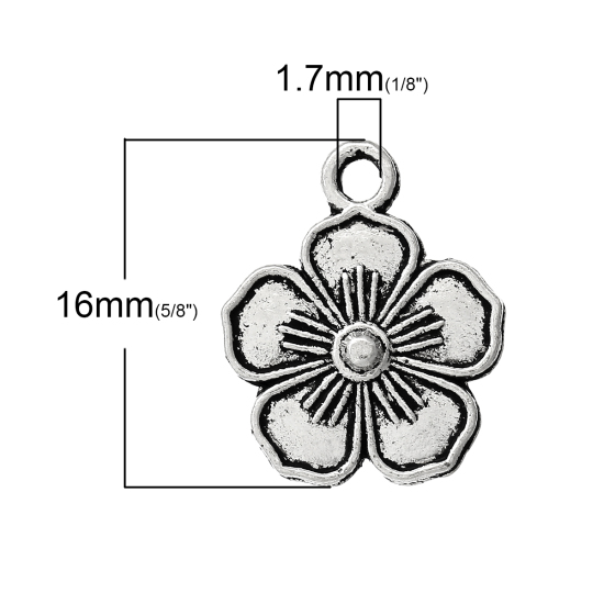Picture of Zinc Metal Alloy Charm Pendants Flower Antique Silver Color 16mm x 13mm( 5/8" x 4/8"), 50 PCs