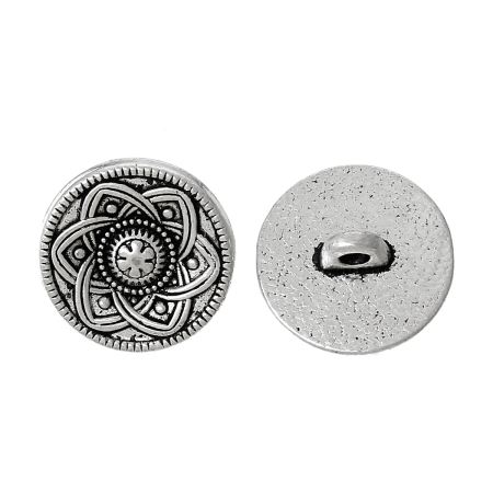 Carved Pattern - Antique Silver Shank Buttons 15mm / 5/8