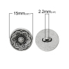 Picture of Zinc Based Alloy Metal Sewing Shank Buttons Round Antique Silver Color Flower Carved 15mm( 5/8") Dia, 5 PCs