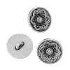 Picture of Zinc Based Alloy Metal Sewing Shank Buttons Round Antique Silver Color Flower Carved 15mm( 5/8") Dia, 5 PCs