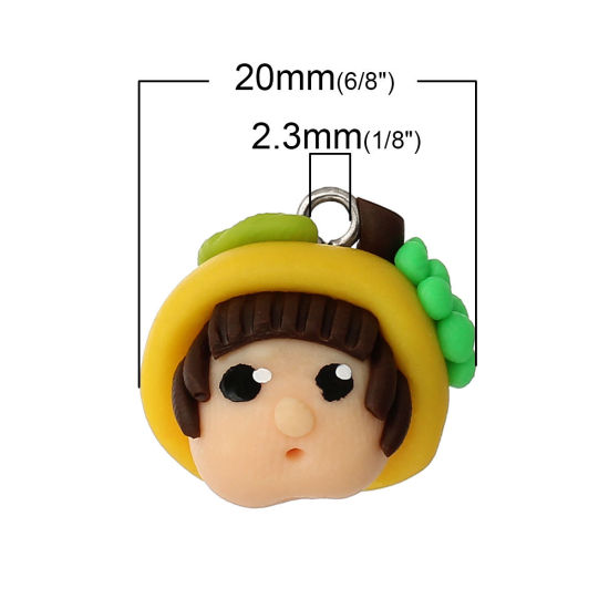 Picture of Polymer Clay 3D Charms Lovely Girl With Hat Yellow 20mm x19mm( 6/8" x 6/8"), 10 PCs