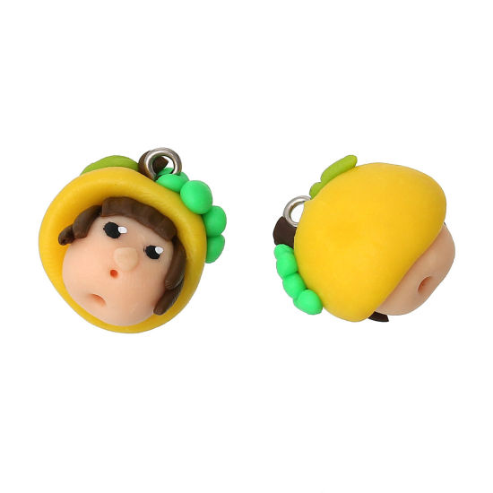 Picture of Polymer Clay 3D Charms Lovely Girl With Hat Yellow 20mm x19mm( 6/8" x 6/8"), 10 PCs