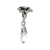 Picture of Glass European Style Large Hole Charm Dangle Beads Teardrop Antique Silver Color Flower Pattern Clear Rhinestone Faceted 34mm x 15mm, 10 PCs