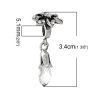 Picture of Glass European Style Large Hole Charm Dangle Beads Teardrop Antique Silver Color Flower Pattern Clear Rhinestone Faceted 34mm x 15mm, 10 PCs