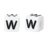 Picture of Acrylic Spacer Beads Cube White Alphabet/ Letter "W" About 6mm( 2/8") x 6mm( 2/8"), Hole: Approx 3.6mm, 500 PCs