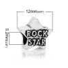 Imagen de Aleación del Metal Del Zinc de Estilo Europeo Cuentas Agujeros Grandes Estrella Plata Antigua Diamantes de imitación Mensaje Patrón Rock Star Aprox 12mm x 12mm, Agujero: acerca de 5.2mm, 20 Unidades