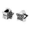 Imagen de Aleación del Metal Del Zinc de Estilo Europeo Cuentas Agujeros Grandes Estrella Plata Antigua Diamantes de imitación Mensaje Patrón Rock Star Aprox 12mm x 12mm, Agujero: acerca de 5.2mm, 20 Unidades