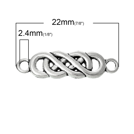 Image de Connecteurs de Bijoux en Alliage de Zinc Forme Symbole"Infini" Argent Vieilli 22mm x 6mm, 50 Pcs