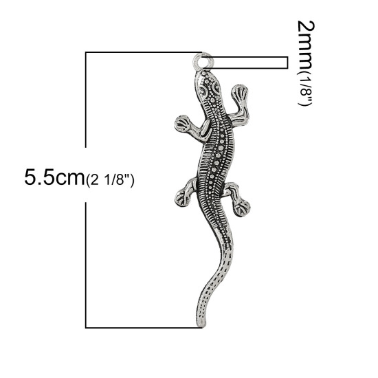 Immagine di 50 Pz Lega di Zinco Ciondoli Pendenti Argento Antico Lucertola 5.5cm x 1.5cm