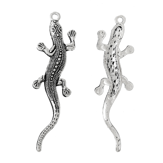Immagine di 50 Pz Lega di Zinco Ciondoli Pendenti Argento Antico Lucertola 5.5cm x 1.5cm