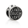 Picture of Zinc Metal Alloy European Style Large Hole Charm Beads Round Antique Silver Color Message "LIVE LAUGH LOVE" Carved About 12mm x 11mm, Hole: Approx 5mm, 10 PCs