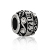 Picture of 1 Piece Zinc Based Alloy Family Jewelry European Style Large Hole Charm Beads Antique Silver Color Barrel Clear Rhinestone 11mm x 9mm, Hole: Approx 5.3mm
