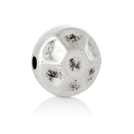 Immagine di Lega di Zinco Separatori Perline Tondo Piatto Argento Antico Circa 7mm Dia, Foro:Circa 1.3mm, 100 Pz