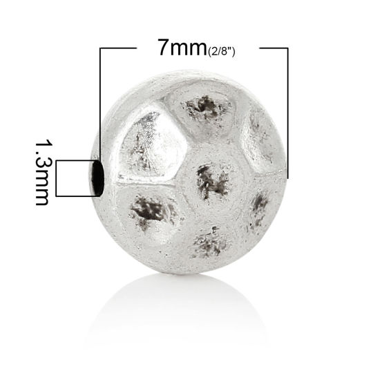 Picture of Spacer Beads Flat Round Antique Silver Color Pattern Carved About 7mm Dia, Hole:Approx 1.3mm, 100 PCs