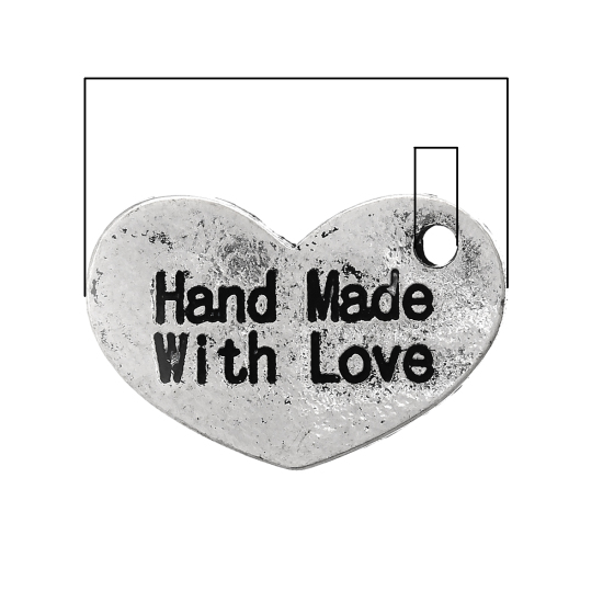 Imagen de Colgantes Aleación del Metal Del Zinc de Corazón , Plata Antigua Mensaje Patrón " Hand Made With Love " 15mmx 10mm, 100 Unidades