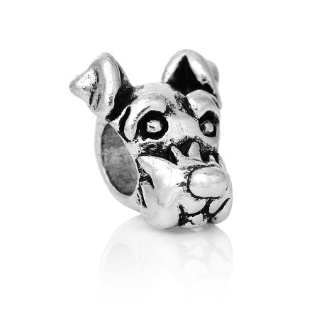 Bild von Zinklegierung European Stil Charm Großlochperlen Hund Antik Silber etwa 14mm x 12mm, Loch:Ca 5.3mm, 10 Stücke