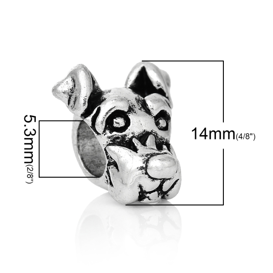Immagine di Lega di Zinco Stile EuropeoFascino Perline Cane Argento Antico Circa 14mm x 12mm, Foro: Circa 5.3mm, 10 Pz