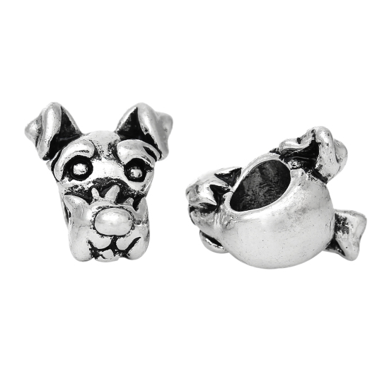 Immagine di Lega di Zinco Stile EuropeoFascino Perline Cane Argento Antico Circa 14mm x 12mm, Foro: Circa 5.3mm, 10 Pz