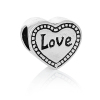 Imagen de Aleación del Metal Del Zinc de Estilo Europeo Cuentas Agujeros Grandes Corazón Plata Antigua Diamantes de imitación Mensaje Patrón Amor Aprox 12mm x 11mm, Agujero: acerca de 5.4mm, 10 Unidades