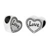 Imagen de Aleación del Metal Del Zinc de Estilo Europeo Cuentas Agujeros Grandes Corazón Plata Antigua Diamantes de imitación Mensaje Patrón Amor Aprox 12mm x 11mm, Agujero: acerca de 5.4mm, 10 Unidades