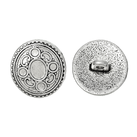 亜鉛合金 シャンクボタン 金属ボタン 円形 銀古美 サークル 17mm x 16.5mm、 20 個 の画像