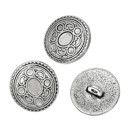 亜鉛合金 シャンクボタン 金属ボタン 円形 銀古美 サークル 17mm x 16.5mm、 20 個 の画像