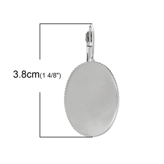 Image de Boucles d'Oreilles Clips Supports à Cabochons en Laiton Forme Ovale Argent Mat (Cabochon Rapportable 25mm x 18mm) 3.8cm x 1.9cm, Epaisseur de Fil: (18 gauge), 20 Pcs