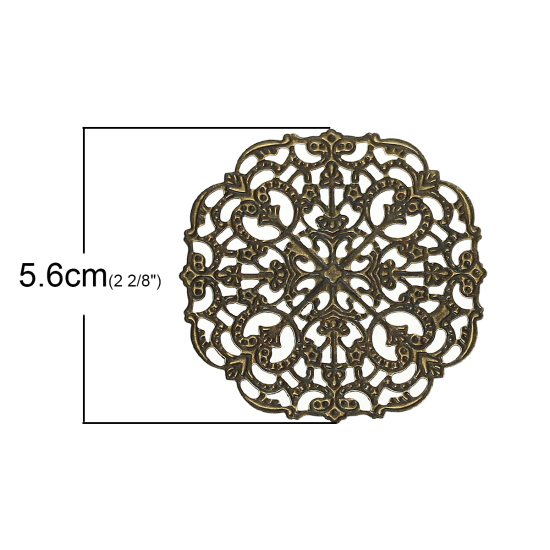 Immagine di Lega di Ferro Cabochon per Abbellimento Quadrato Bronzo Antico Filigree Stamping 5.6cm x 5.6cm, 5 Pz