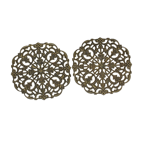 Immagine di Lega di Ferro Cabochon per Abbellimento Quadrato Bronzo Antico Filigree Stamping 5.6cm x 5.6cm, 5 Pz