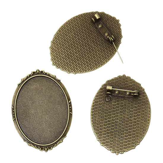 Image de Broche Epingle à Nourrice en Alliage de Zinc Ovale Bronze Antique (Convenable à Cabochon 4cm x 3cm) 4.9cm x 3.5cm, 10 PCs