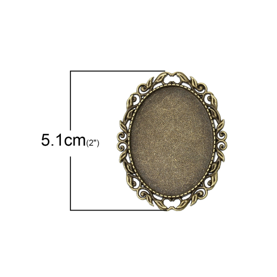 Picture of Zinc Based Alloy Pin Brooches Findings Oval Antique Bronze Cabochon Settings (Fits 4cm x 3cm) 5.1cm x 4cm(2" x1 5/8"), 5 PCs