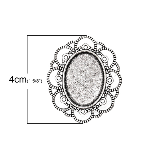 Picture of Zinc Based Alloy Pin Brooches Findings Oval Antique Silver Color Cabochon Settings (Fits 25mm x 18mm) 4cm x 3.4cm(1 5/8" x1 3/8"), 10 PCs
