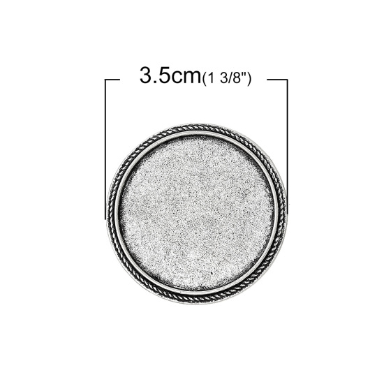 Bild von Zinklegierung Sicherheitsnadel Brosche Rund Antiksilber für 30mm D Cabochon, 3.5cm D , 10 Stücke