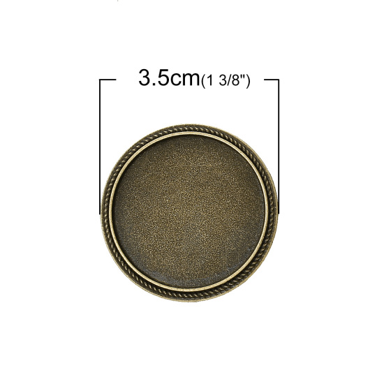 Picture of Cameo Frame Setting Brooches Findings Round Antique Bronze Cabochon Settings (Fits 30.0mm ) 3.5cm, 10 PCs