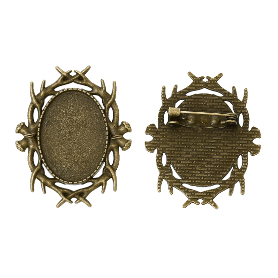 Bild von Zinklegierung Sicherheitsnadel Brosche Oval Bronzefarbe für 25mm x 18mm Cabochon, 3.9cm x 3.2cm, 10 Stücke