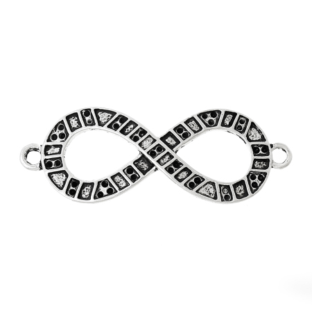 Image de 2 Pcs Connecteurs Pendentifs Breloques en Alliage de Zinc Argent Vieilli Symbole"Infini" Creux (Apparié à Strass ss4 Dos en Pointe) 45mm x 16mm